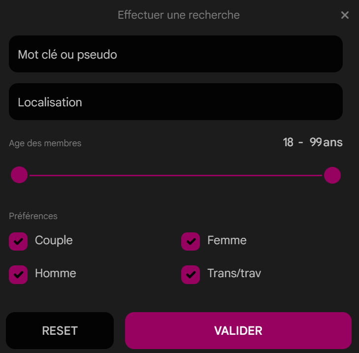 Filtres des annonces sur Sexylib