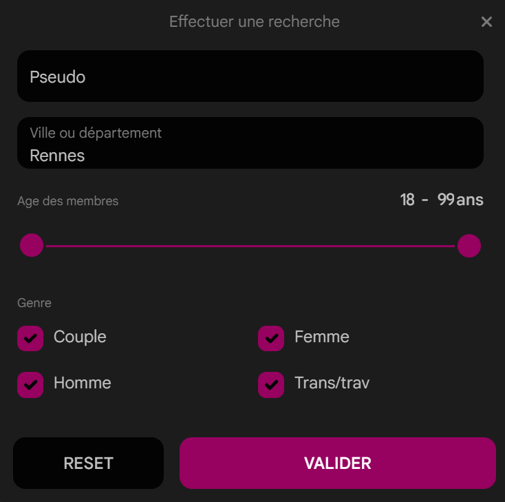 Effectuer une recherche de membres sur Sexylib